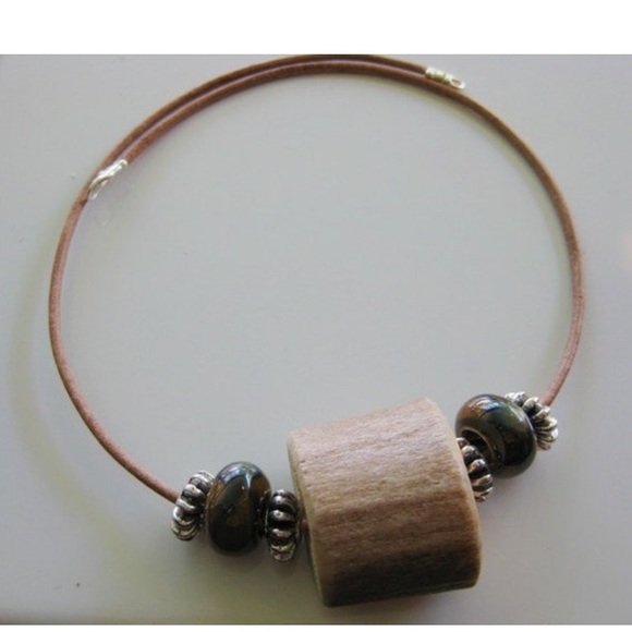 Antler, Fused Glass, Bali, and Greek Leather Cord Necklace - Picture 1 of 3